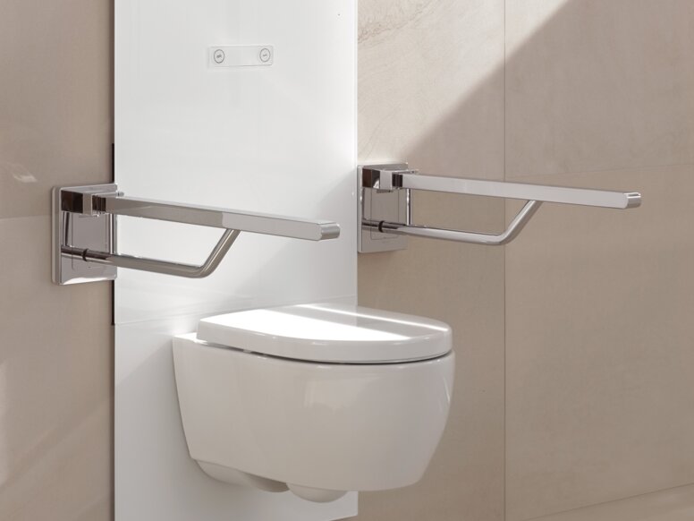 HEWI WC module s50 Height-adjustable WC module with folding support handle