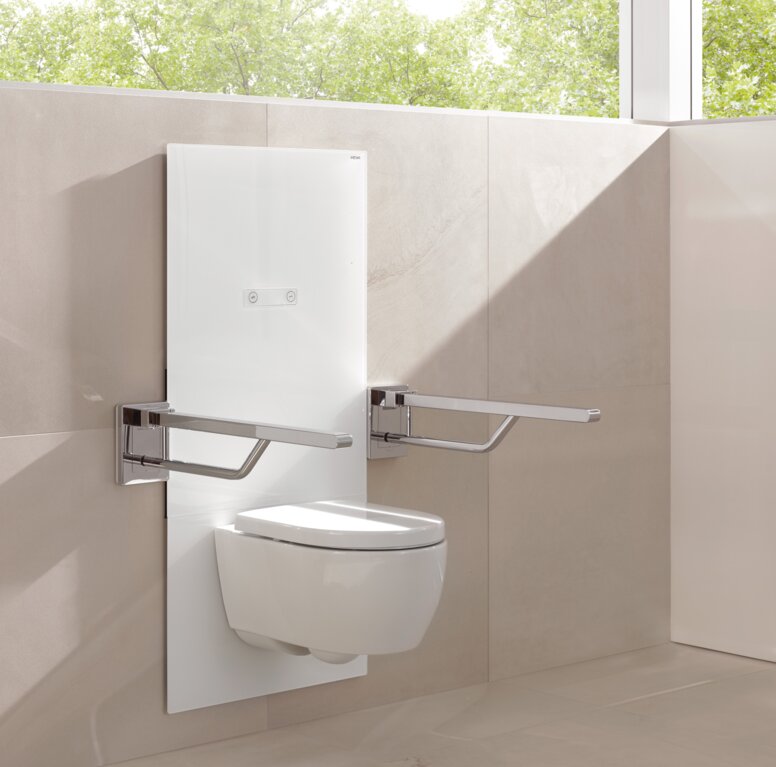 HEWI WC module s50 Height-adjustable WC module with folding support handle