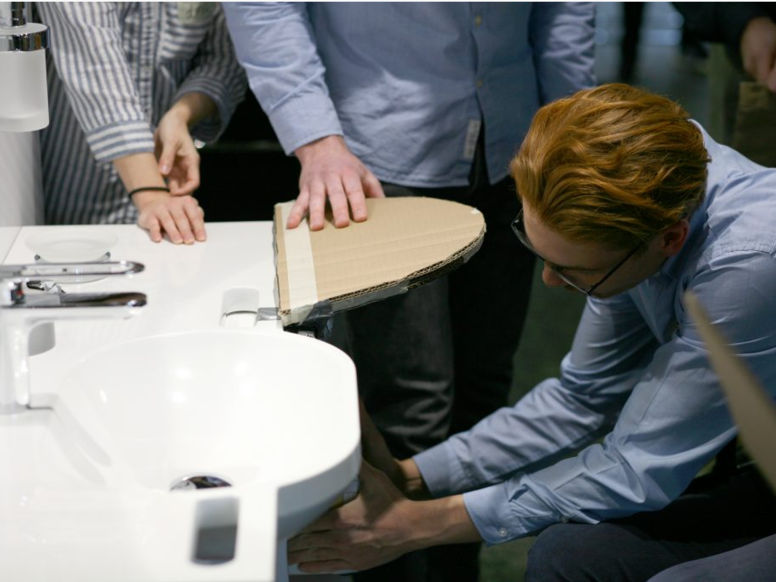 HEWI Innovation Challenge Cardboard prototype being tested