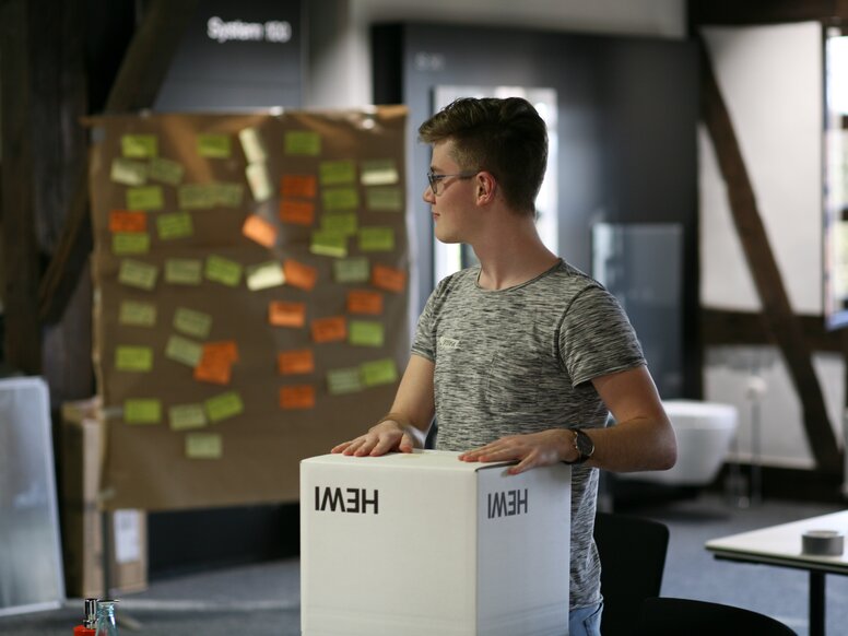 HEWI Innovation Challenge Participants in the Innovation Challenge with HEWI cardboard packaging