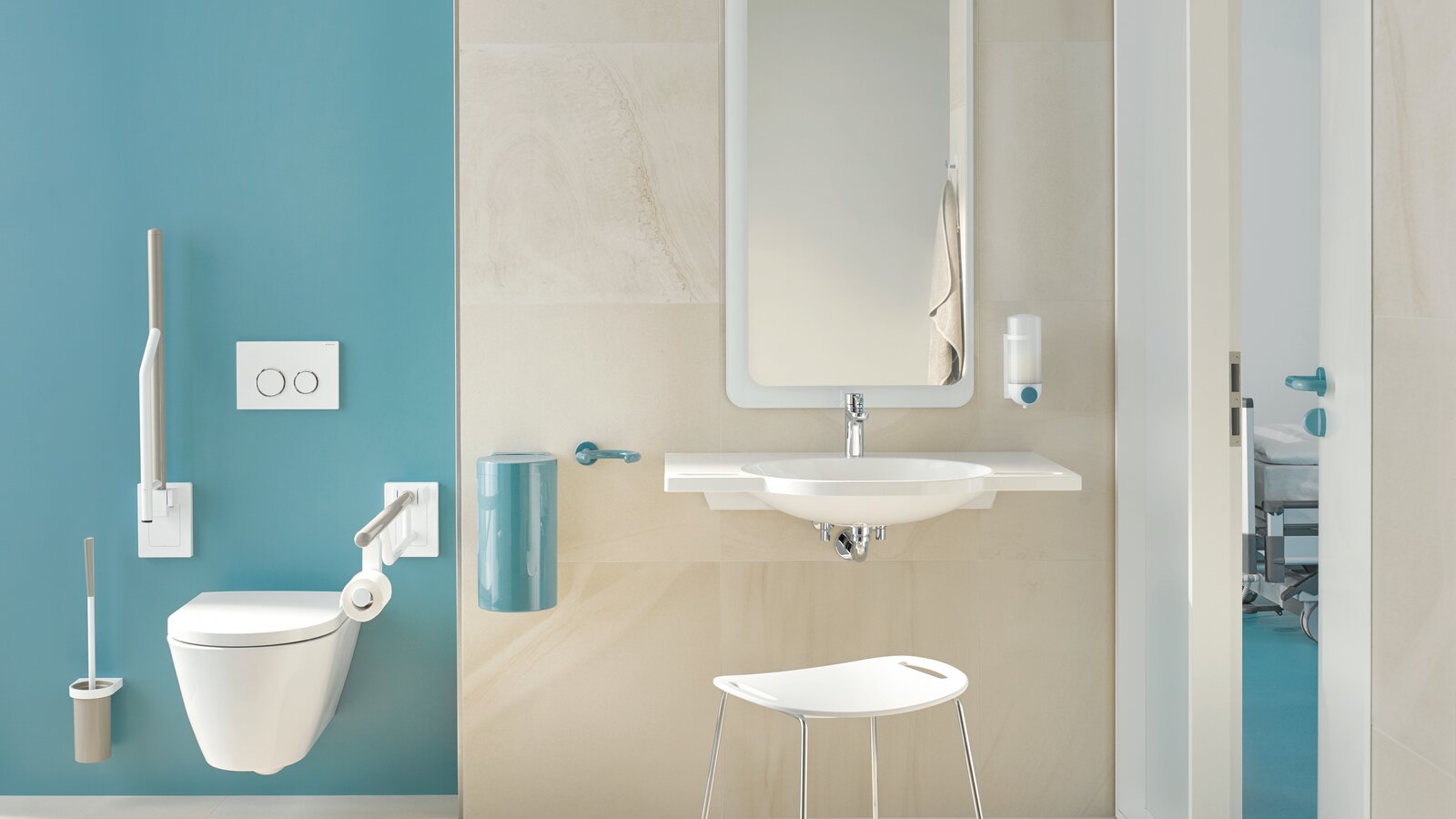 HEWI barrier-free bathroom system 800K Barrier-free patient bathroom System 800K