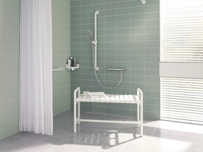 HEWI Obesity products Series 801 Obesity shower area with shower bench