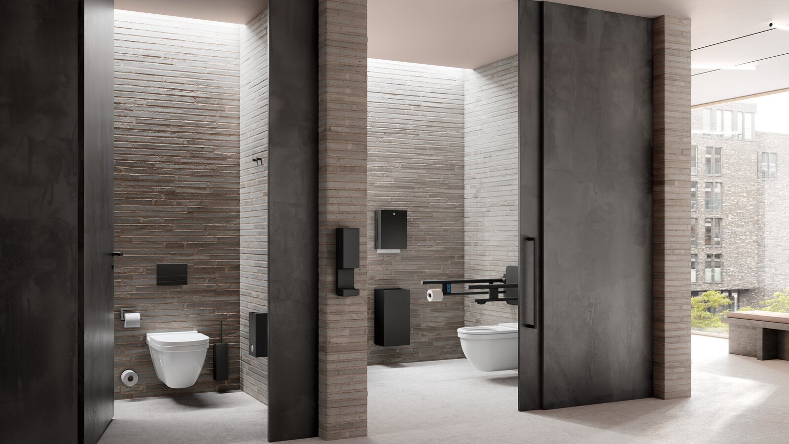 HEWI reference WC cubicle in a public building