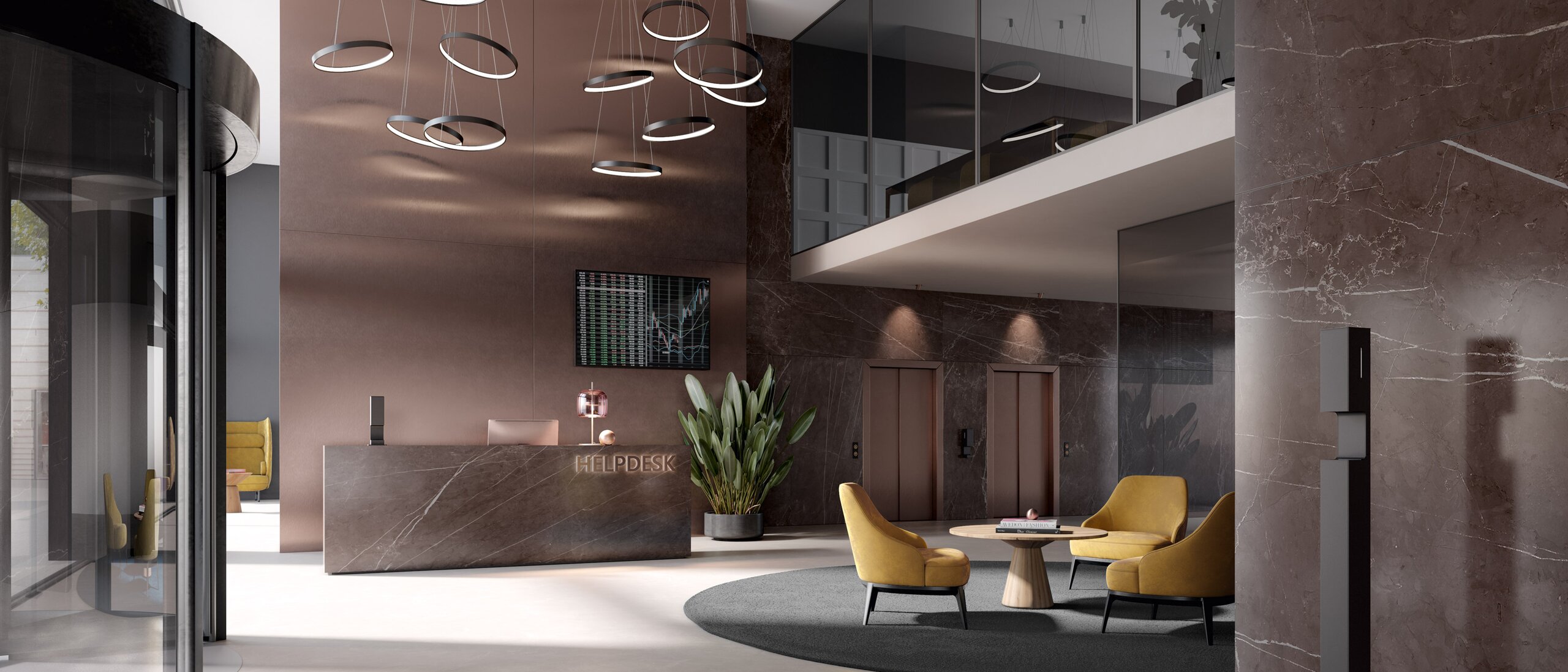 HEWI SENSORIC disinfectant dispenser column Modern reception area with a disinfectant dispenser column in matt black stainless steel