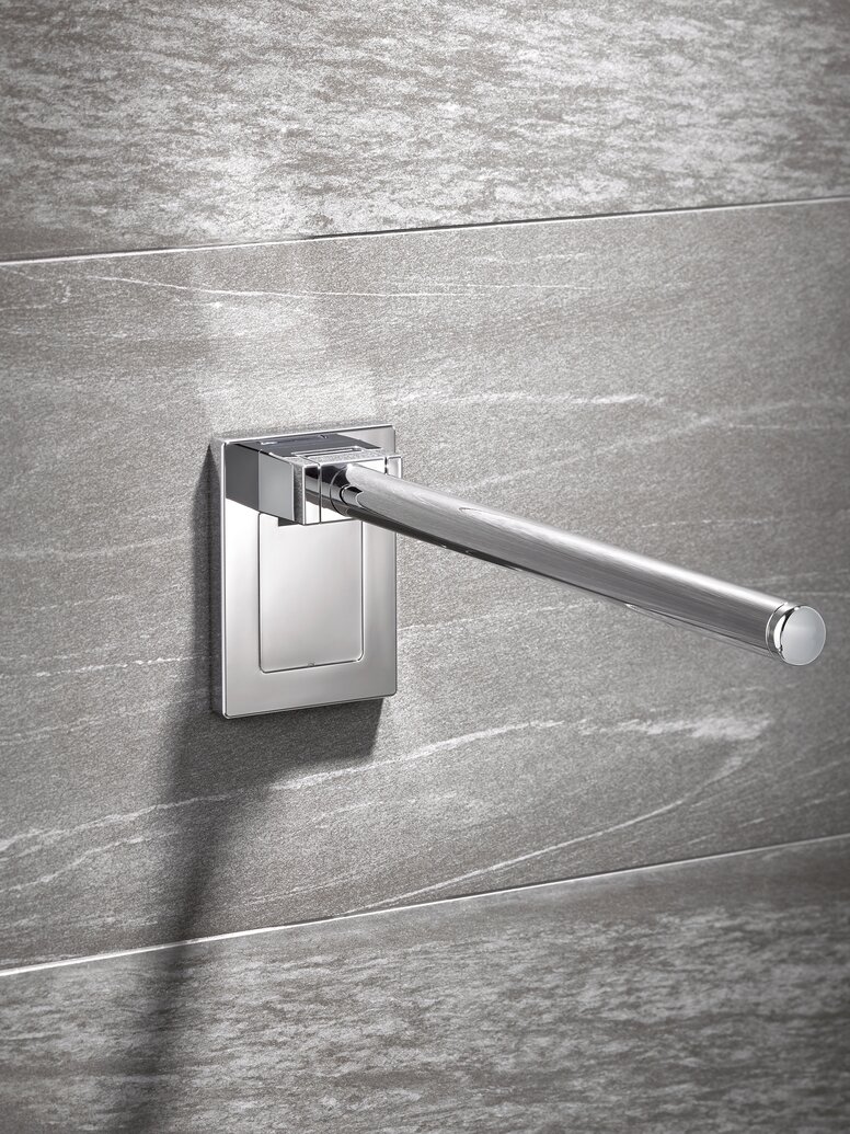 HEWI WARM TOUCH folding support handle Folding support handle with a polyamide bar with chrome look